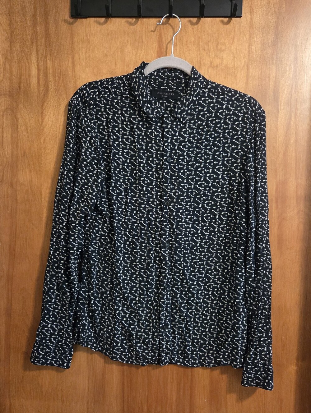 All Saints Black Long-Sleeve Button-Down Music Notes Mens XS